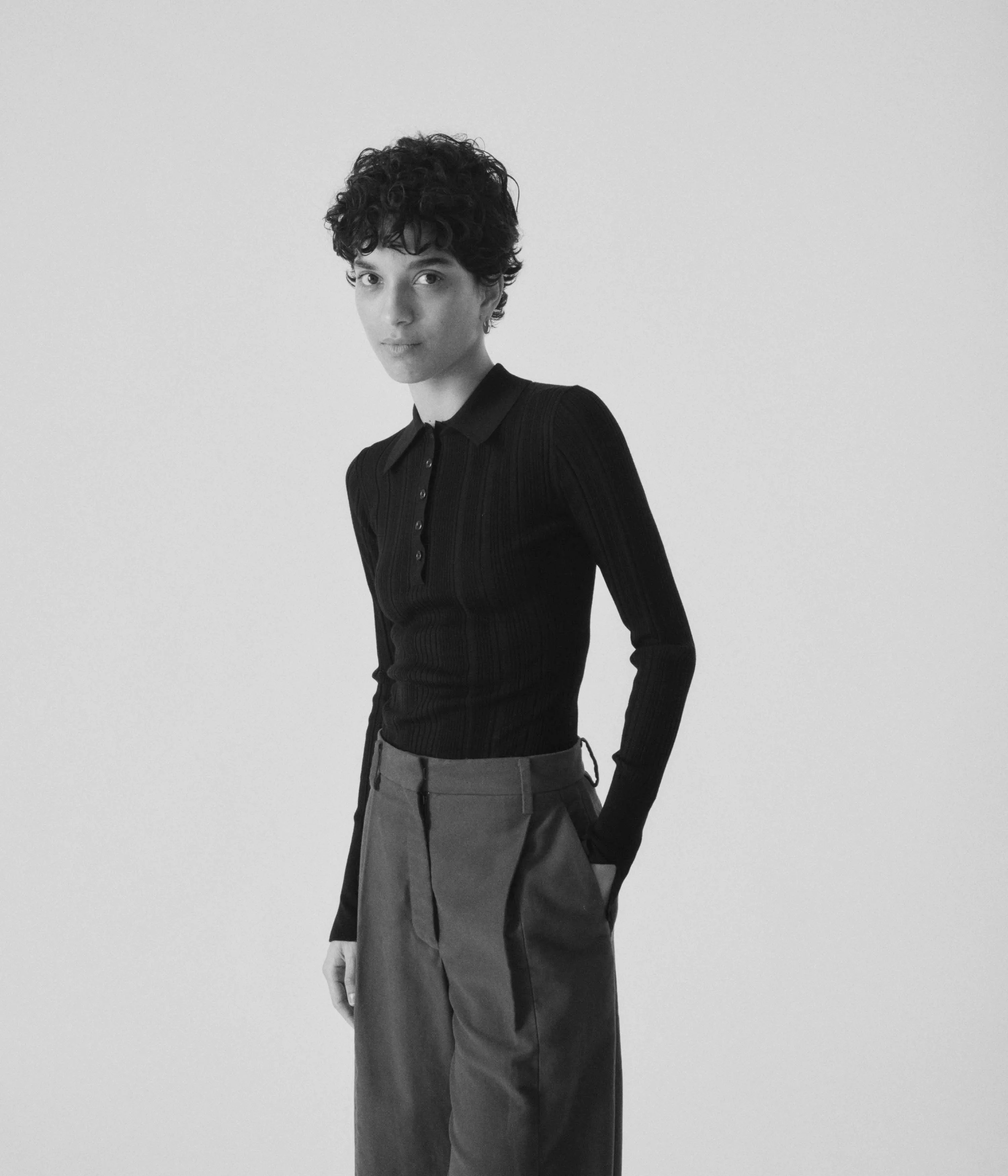 RIBBED KNIT POLO IN PINE