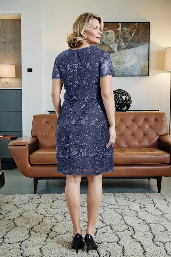 Round Neck Lace Short Sleeves Mother of the Bride Dress