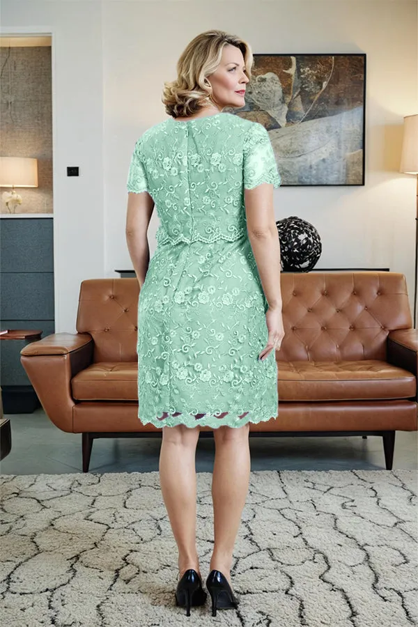 Round Neck Lace Short Sleeves Mother of the Bride Dress