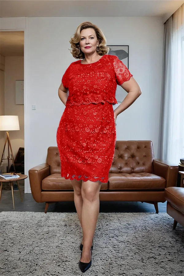 Round Neck Lace Short Sleeves Mother of the Bride Dress