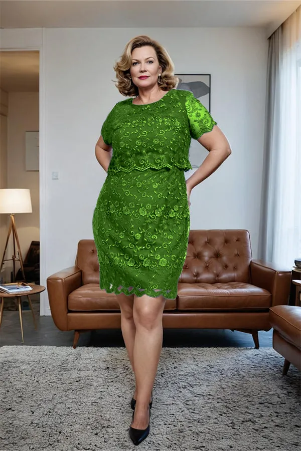 Round Neck Lace Short Sleeves Mother of the Bride Dress