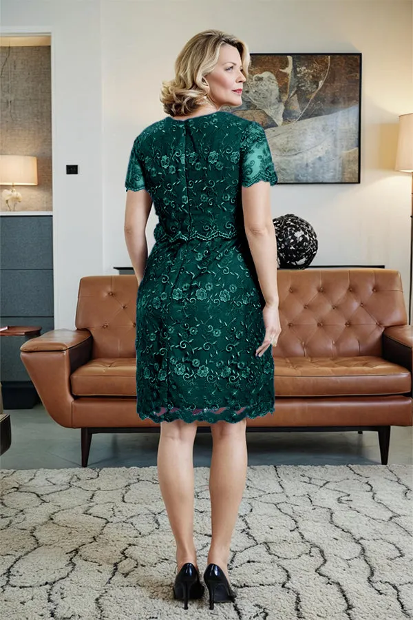 Round Neck Lace Short Sleeves Mother of the Bride Dress
