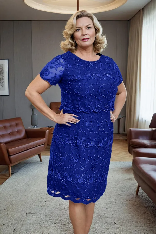 Round Neck Lace Short Sleeves Mother of the Bride Dress
