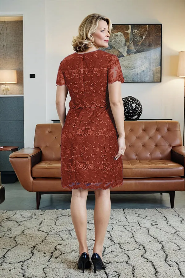 Round Neck Lace Short Sleeves Mother of the Bride Dress