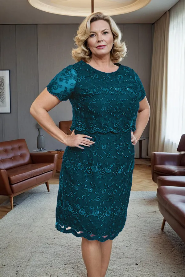 Round Neck Lace Short Sleeves Mother of the Bride Dress