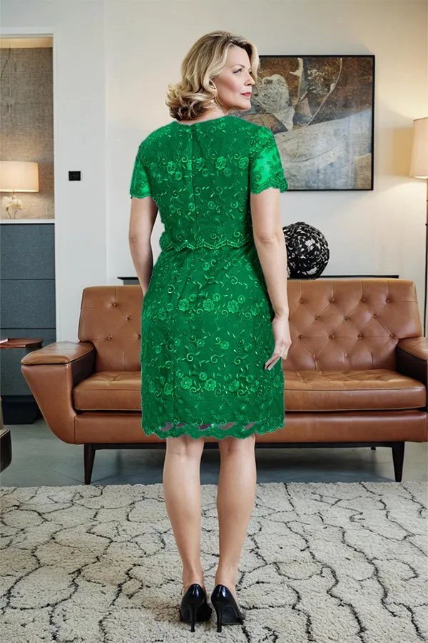 Round Neck Lace Short Sleeves Mother of the Bride Dress