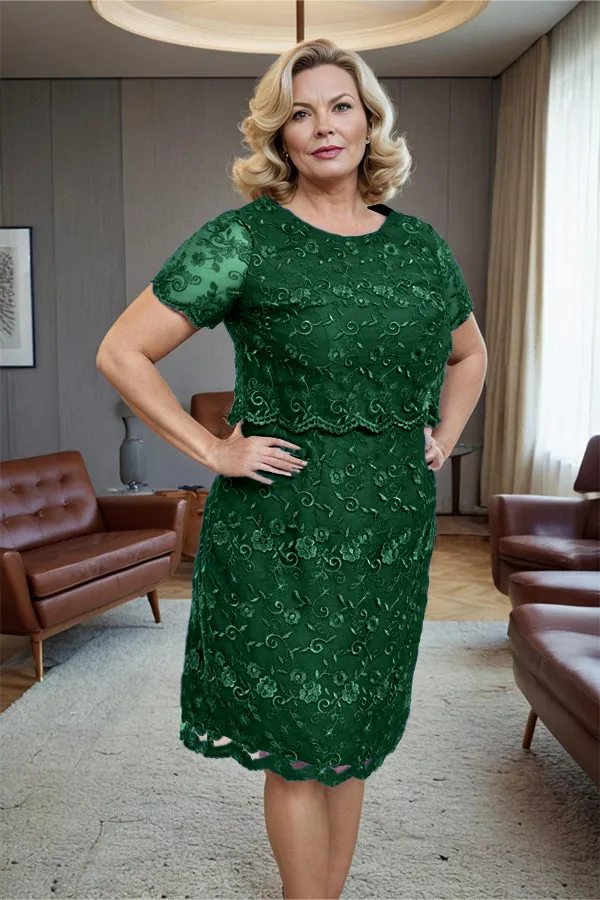 Round Neck Lace Short Sleeves Mother of the Bride Dress