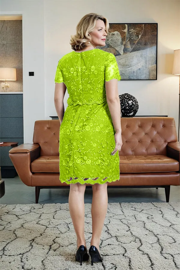 Round Neck Lace Short Sleeves Mother of the Bride Dress