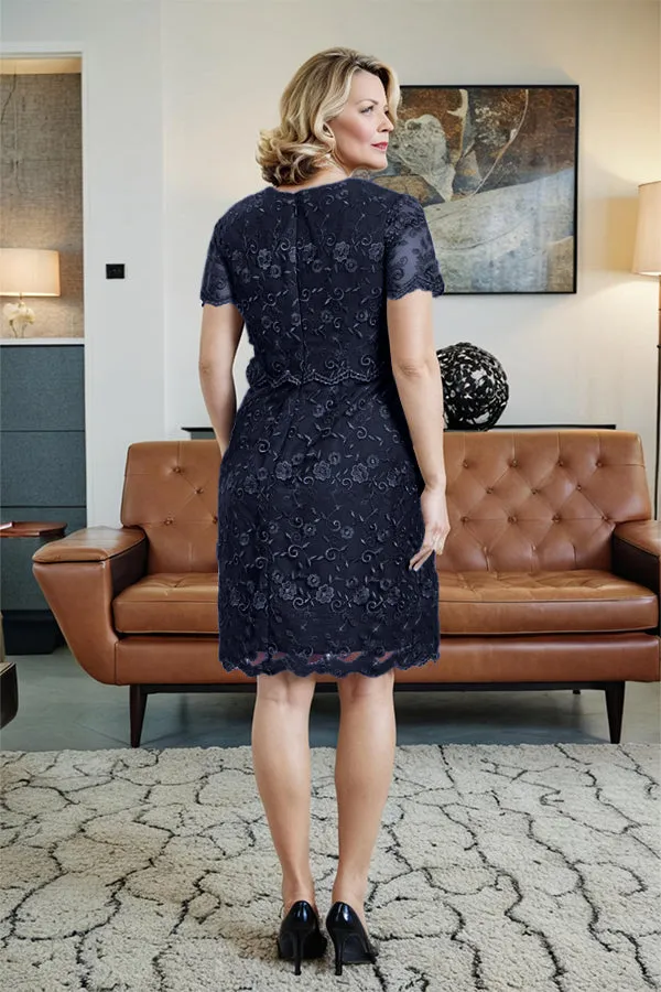 Round Neck Lace Short Sleeves Mother of the Bride Dress