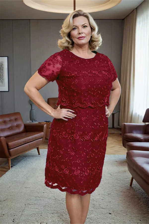 Round Neck Lace Short Sleeves Mother of the Bride Dress