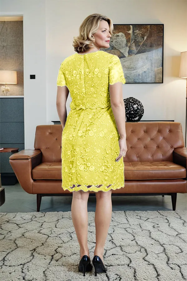Round Neck Lace Short Sleeves Mother of the Bride Dress