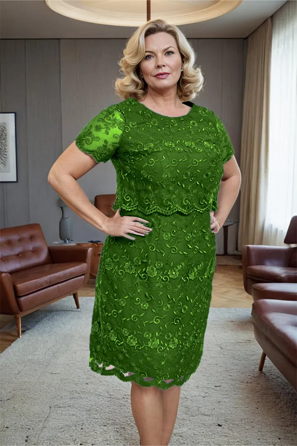 Round Neck Lace Short Sleeves Mother of the Bride Dress
