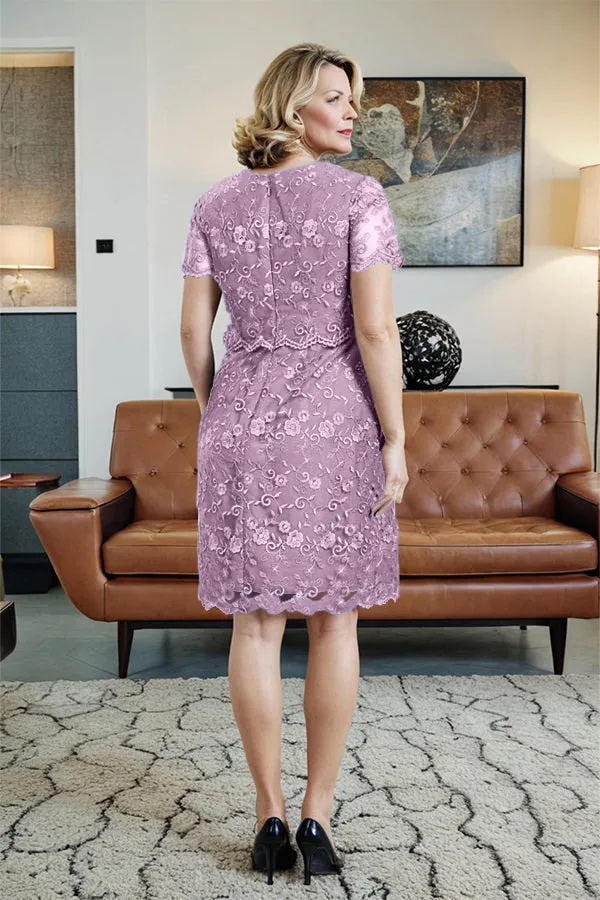 Round Neck Lace Short Sleeves Mother of the Bride Dress