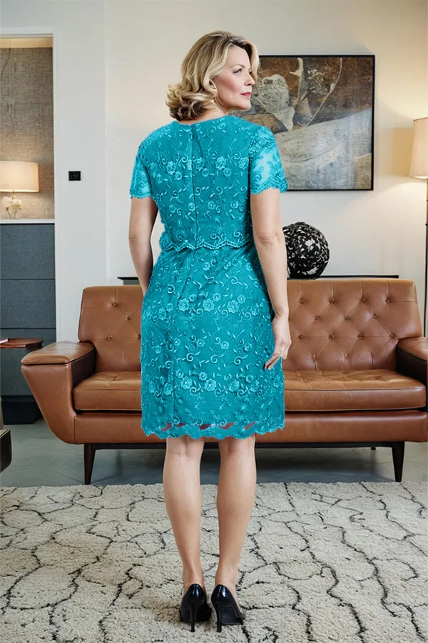 Round Neck Lace Short Sleeves Mother of the Bride Dress