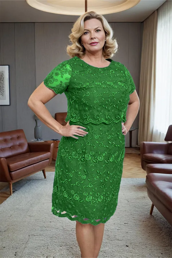 Round Neck Lace Short Sleeves Mother of the Bride Dress