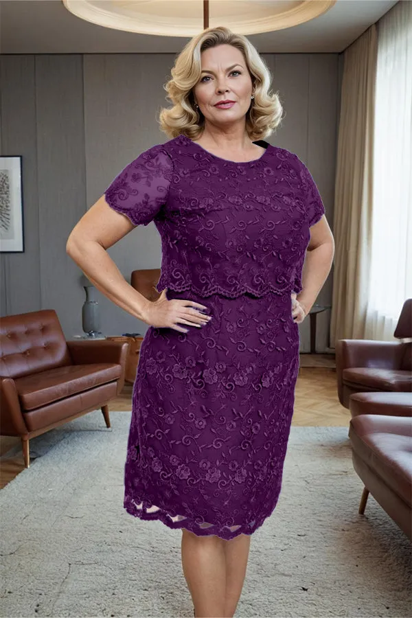 Round Neck Lace Short Sleeves Mother of the Bride Dress