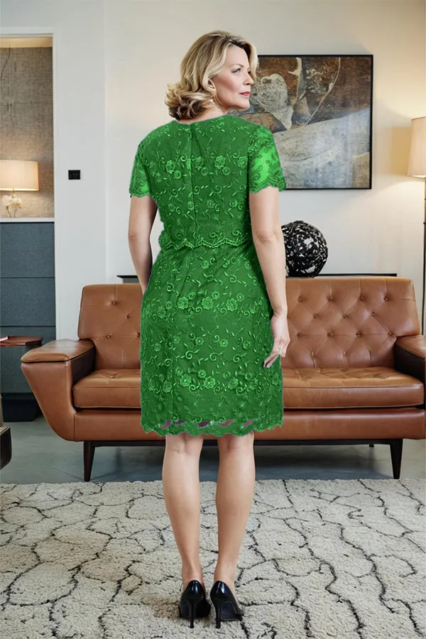 Round Neck Lace Short Sleeves Mother of the Bride Dress