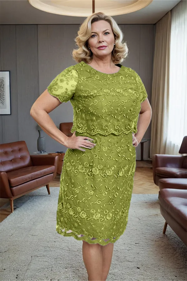 Round Neck Lace Short Sleeves Mother of the Bride Dress