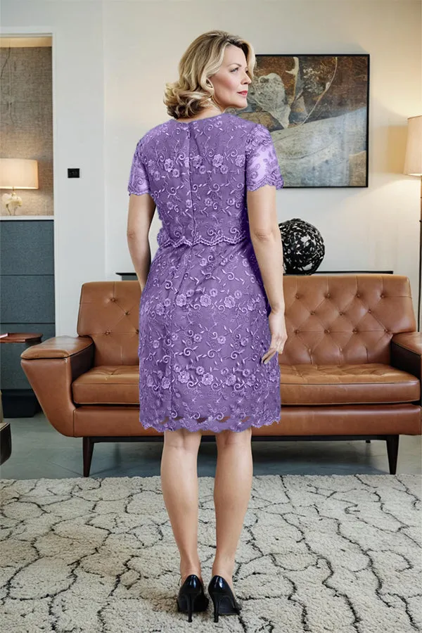 Round Neck Lace Short Sleeves Mother of the Bride Dress