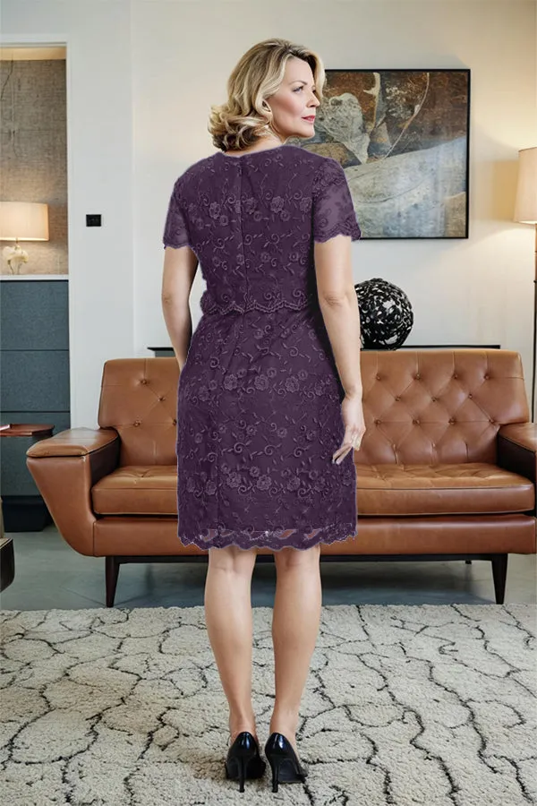 Round Neck Lace Short Sleeves Mother of the Bride Dress