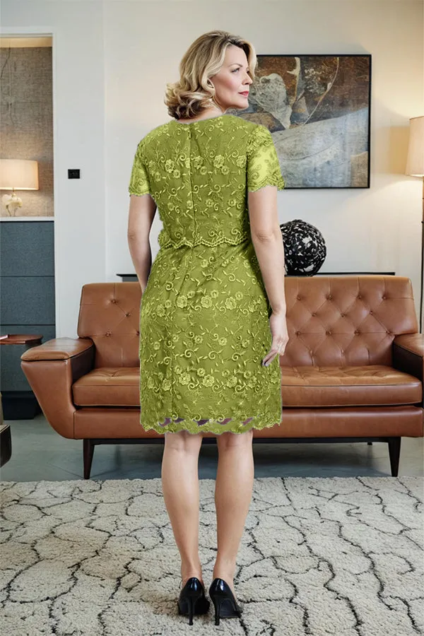 Round Neck Lace Short Sleeves Mother of the Bride Dress