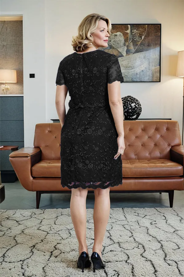 Round Neck Lace Short Sleeves Mother of the Bride Dress