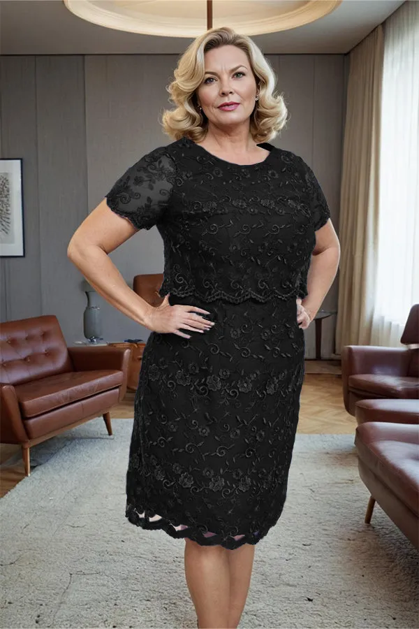 Round Neck Lace Short Sleeves Mother of the Bride Dress