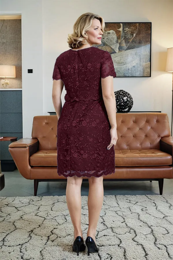 Round Neck Lace Short Sleeves Mother of the Bride Dress