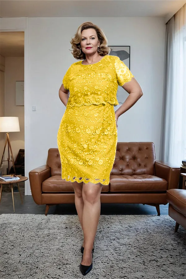 Round Neck Lace Short Sleeves Mother of the Bride Dress