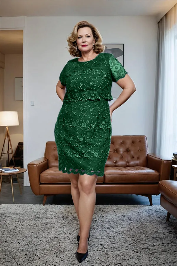 Round Neck Lace Short Sleeves Mother of the Bride Dress