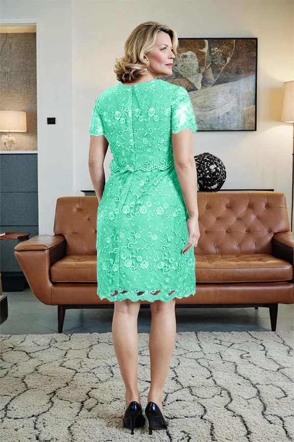 Round Neck Lace Short Sleeves Mother of the Bride Dress
