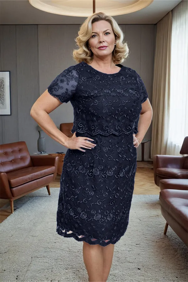 Round Neck Lace Short Sleeves Mother of the Bride Dress