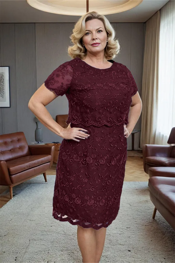 Round Neck Lace Short Sleeves Mother of the Bride Dress