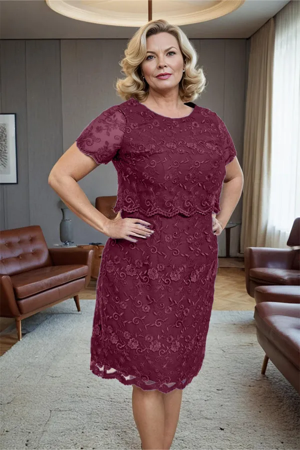 Round Neck Lace Short Sleeves Mother of the Bride Dress