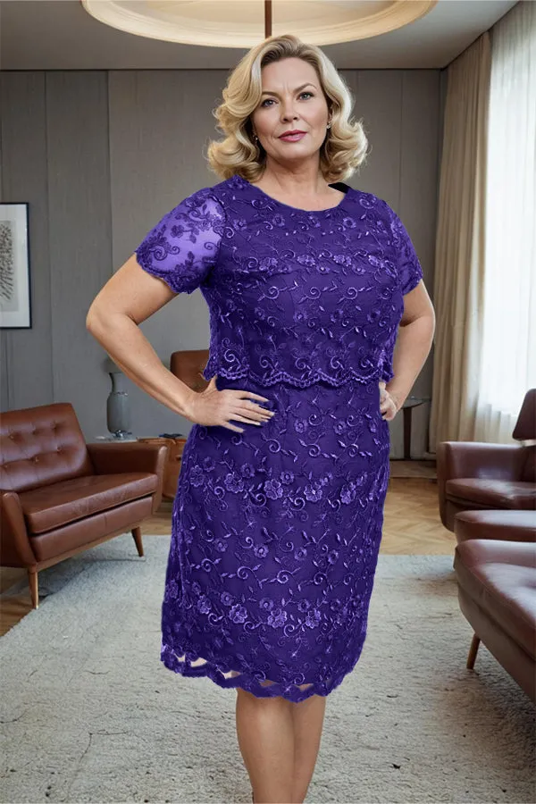 Round Neck Lace Short Sleeves Mother of the Bride Dress