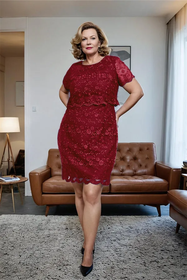 Round Neck Lace Short Sleeves Mother of the Bride Dress