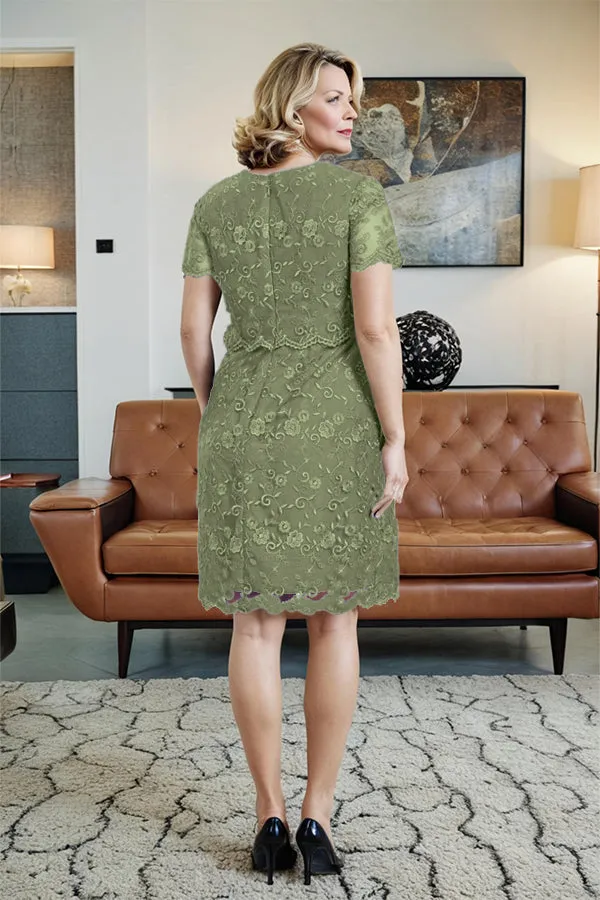 Round Neck Lace Short Sleeves Mother of the Bride Dress