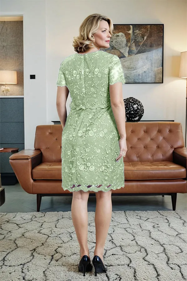 Round Neck Lace Short Sleeves Mother of the Bride Dress