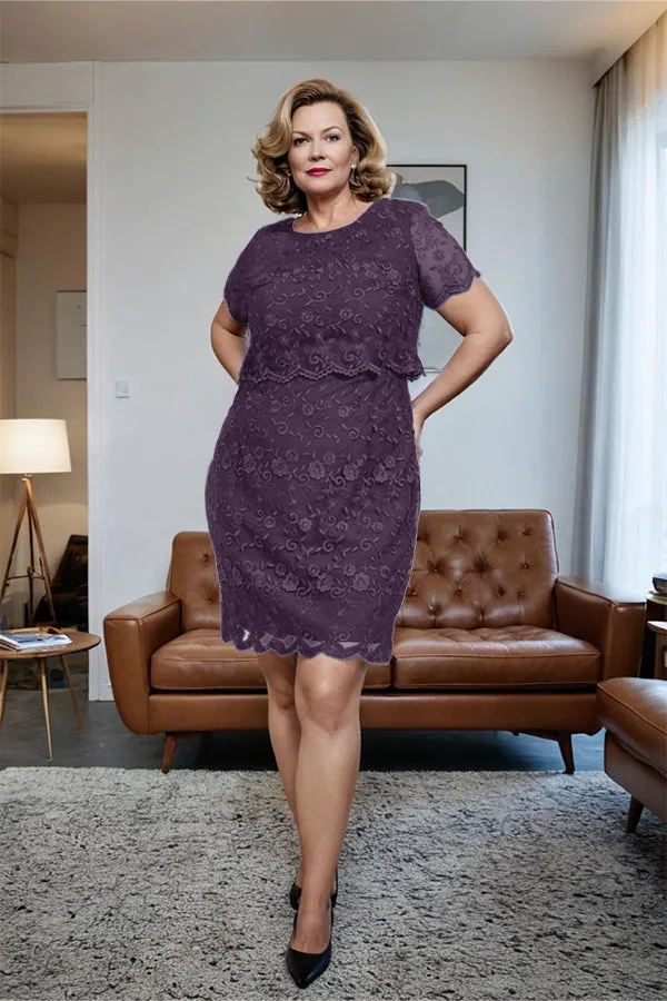 Round Neck Lace Short Sleeves Mother of the Bride Dress