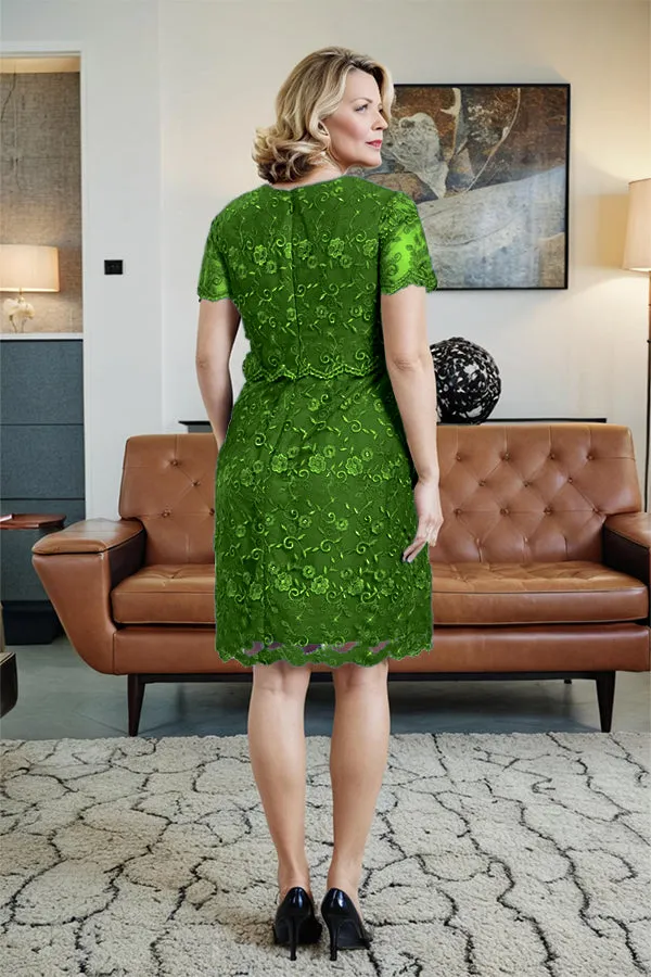 Round Neck Lace Short Sleeves Mother of the Bride Dress