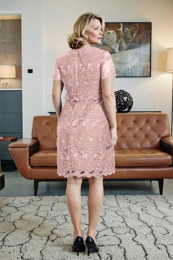 Round Neck Lace Short Sleeves Mother of the Bride Dress