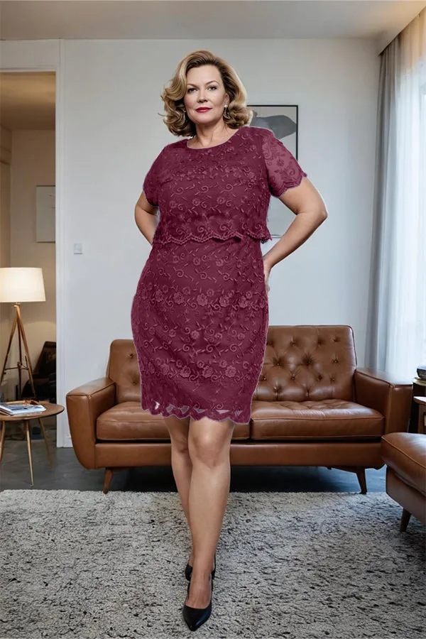 Round Neck Lace Short Sleeves Mother of the Bride Dress