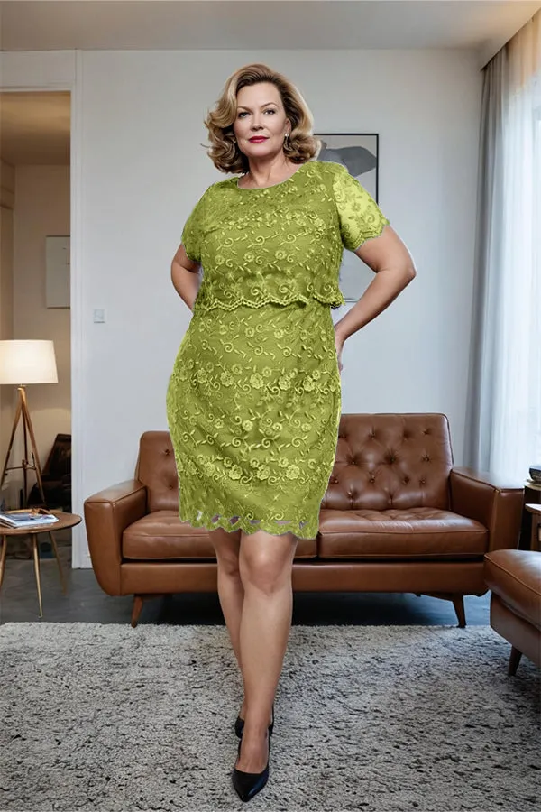 Round Neck Lace Short Sleeves Mother of the Bride Dress