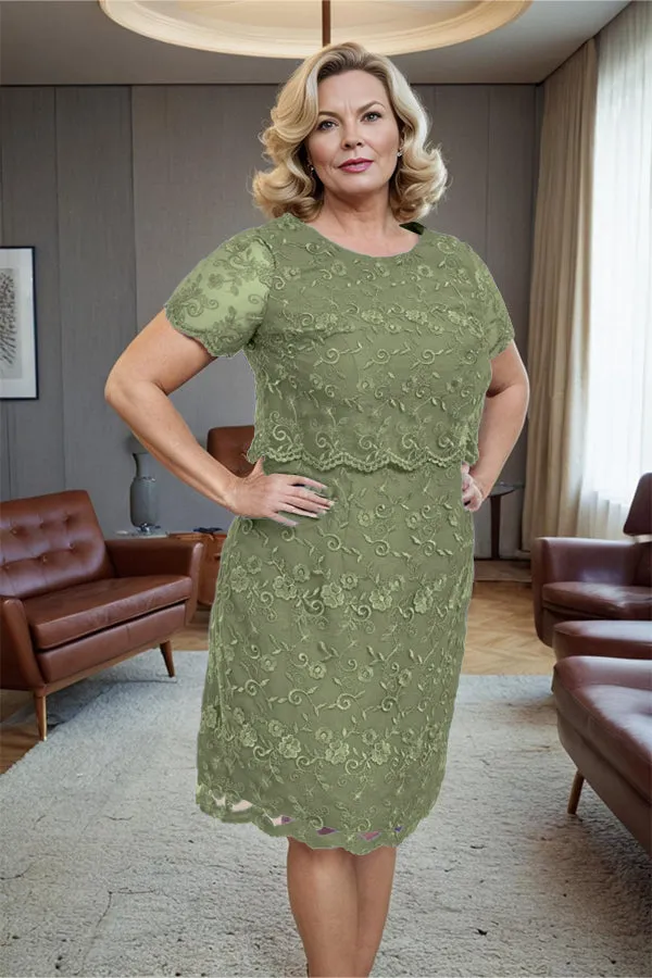 Round Neck Lace Short Sleeves Mother of the Bride Dress