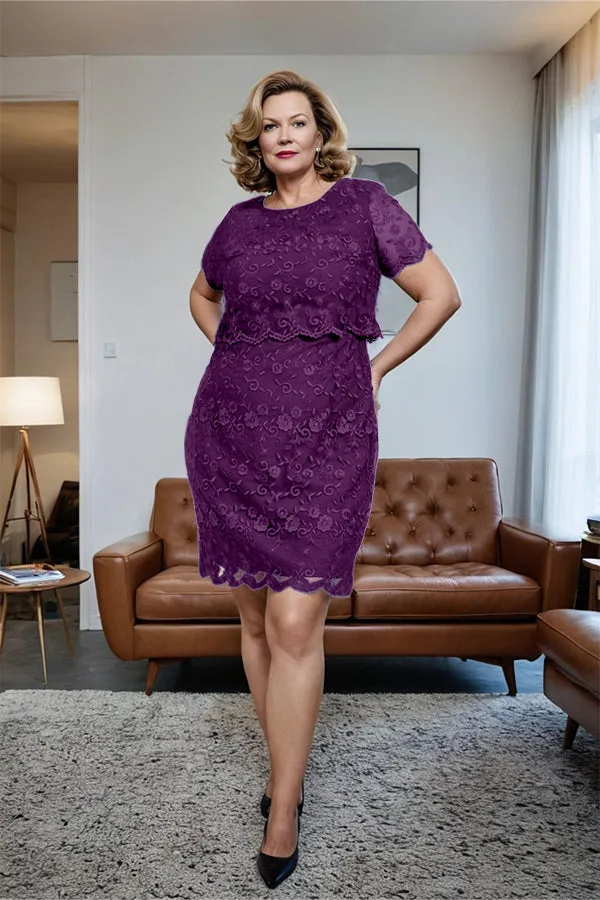 Round Neck Lace Short Sleeves Mother of the Bride Dress