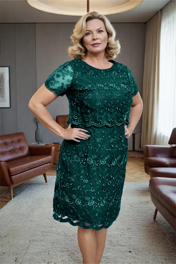 Round Neck Lace Short Sleeves Mother of the Bride Dress