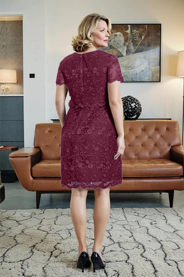 Round Neck Lace Short Sleeves Mother of the Bride Dress