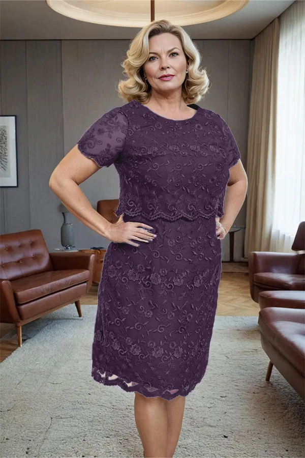 Round Neck Lace Short Sleeves Mother of the Bride Dress