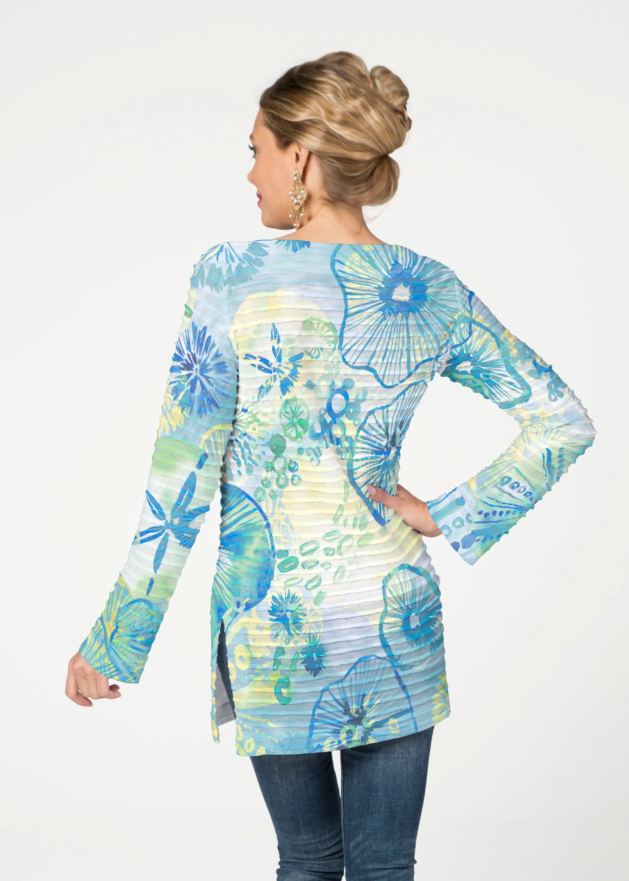 Sand Dollar Aqua (16256) ~ Banded Boatneck Tunic