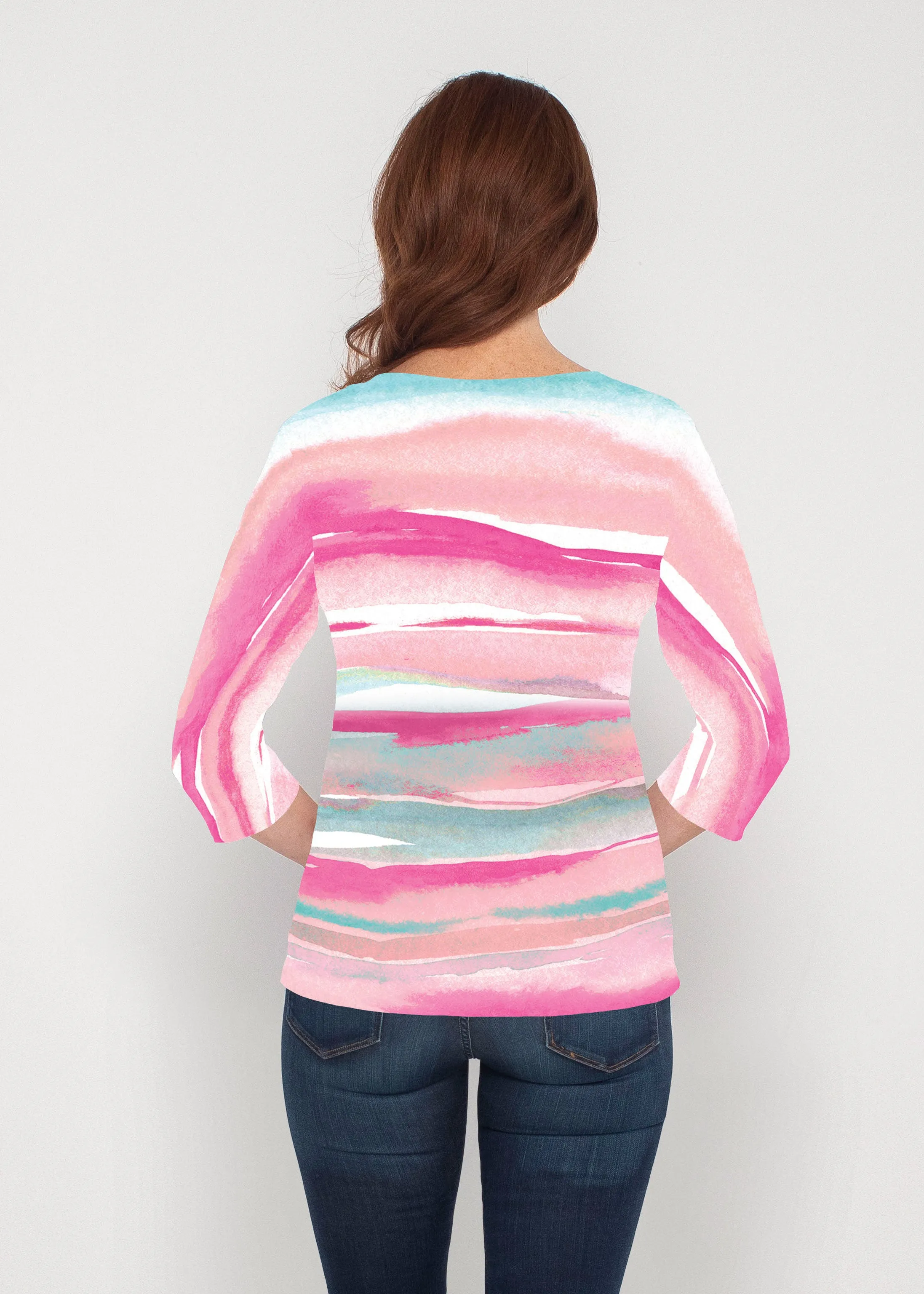 Sand Dunes Pink (16250) ~ Signature 3/4 Sleeve V-Neck Top